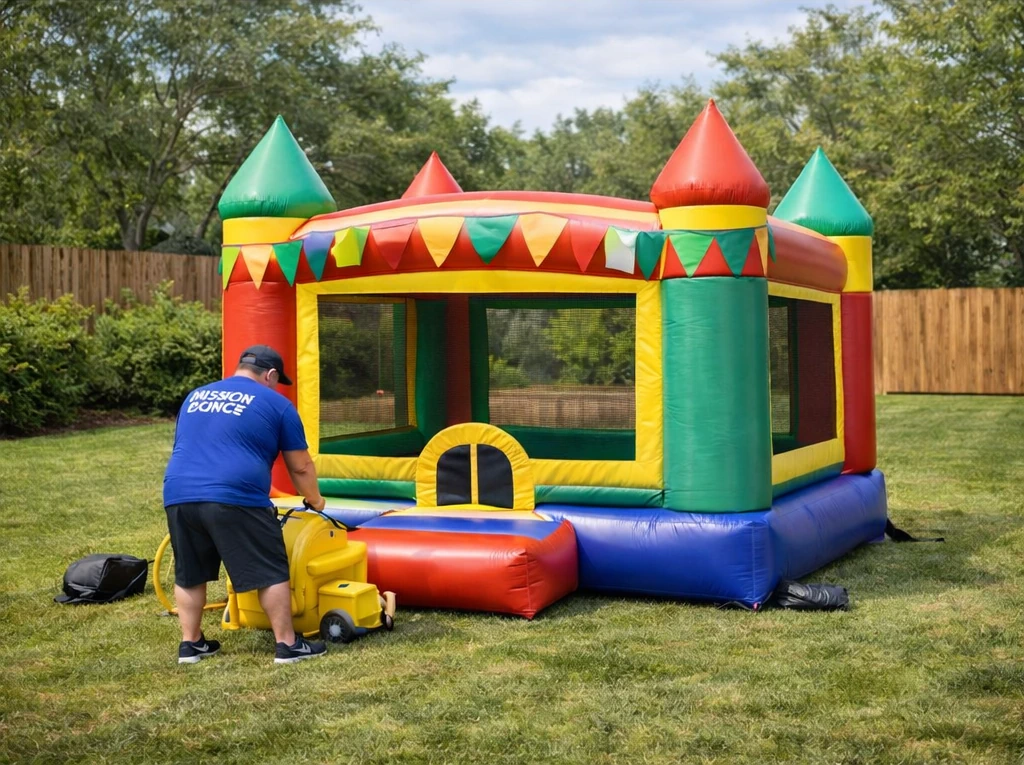 Tropical water slide rental at a Helotes neighborhood event with wide open yard space